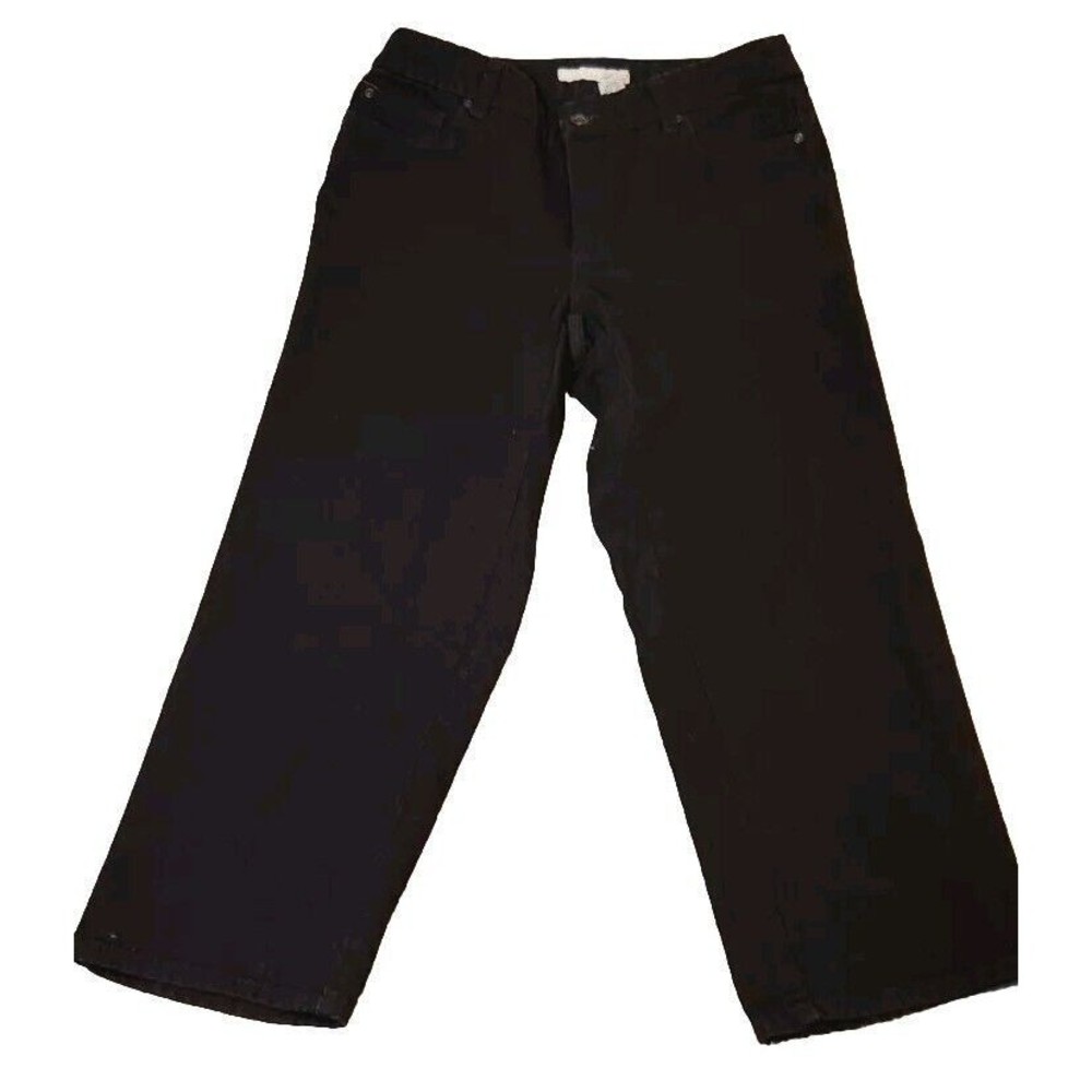 Chicos Women Platinum Jean‎ Sz 0.5 Small Cropped Capri Black Embellished Pocket